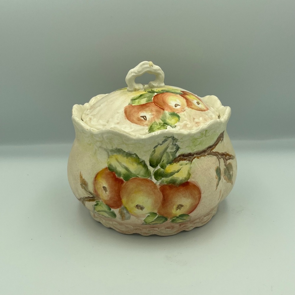 Vintage Apple Ceramic‎ Bowl with Lid Hand Painted Cottage Core Farmhouse Kitchen